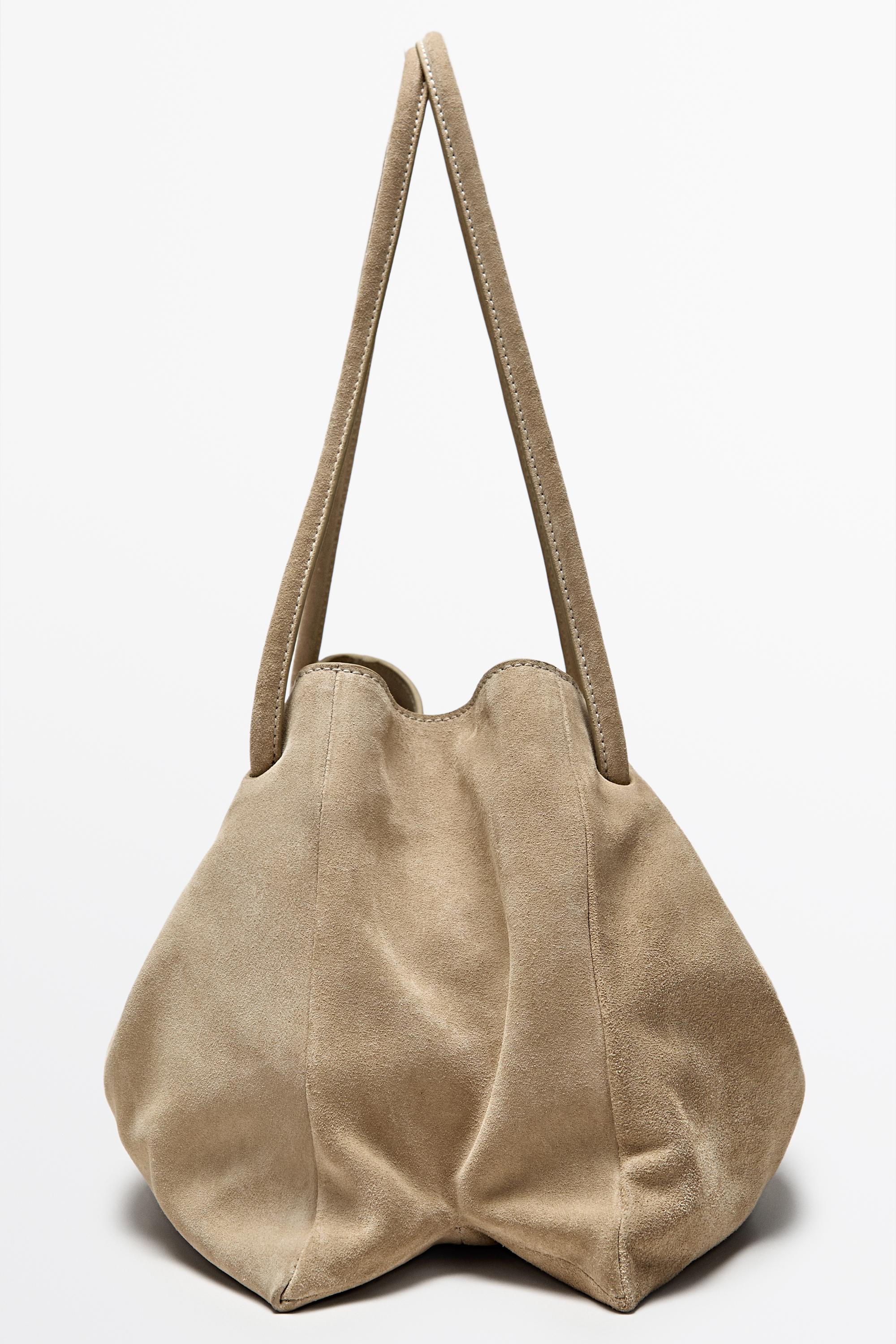 Ruched split suede leather bag